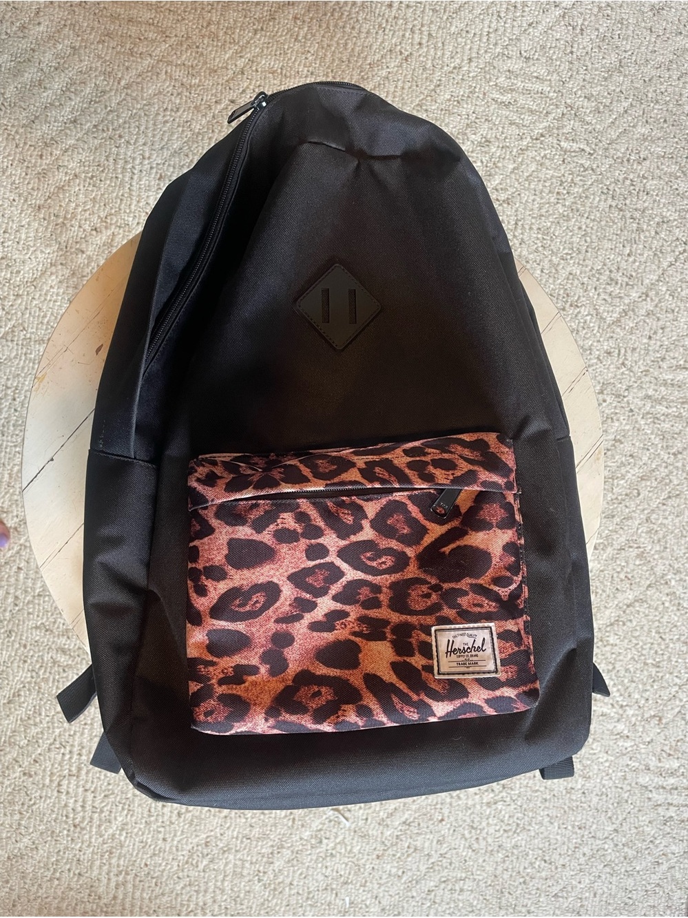 Herschel Supply Company Black Backpack with Leopard Print Pocket